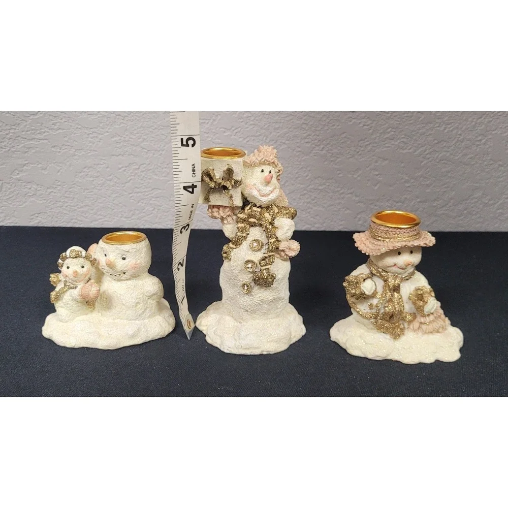 Oatmeal Collection 3-Piece Snowman Family Candlestick Holder Set Vintage 1999
